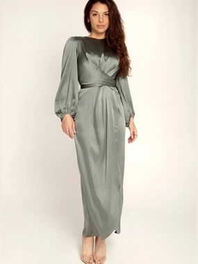 Veiled Collection Julianna Satin Wrap
Waist Maxi Dress